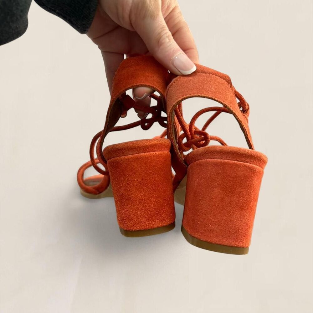 Alohas lace up strappy Sophie suede orange sandals | size 6 - Picture 6 of 8